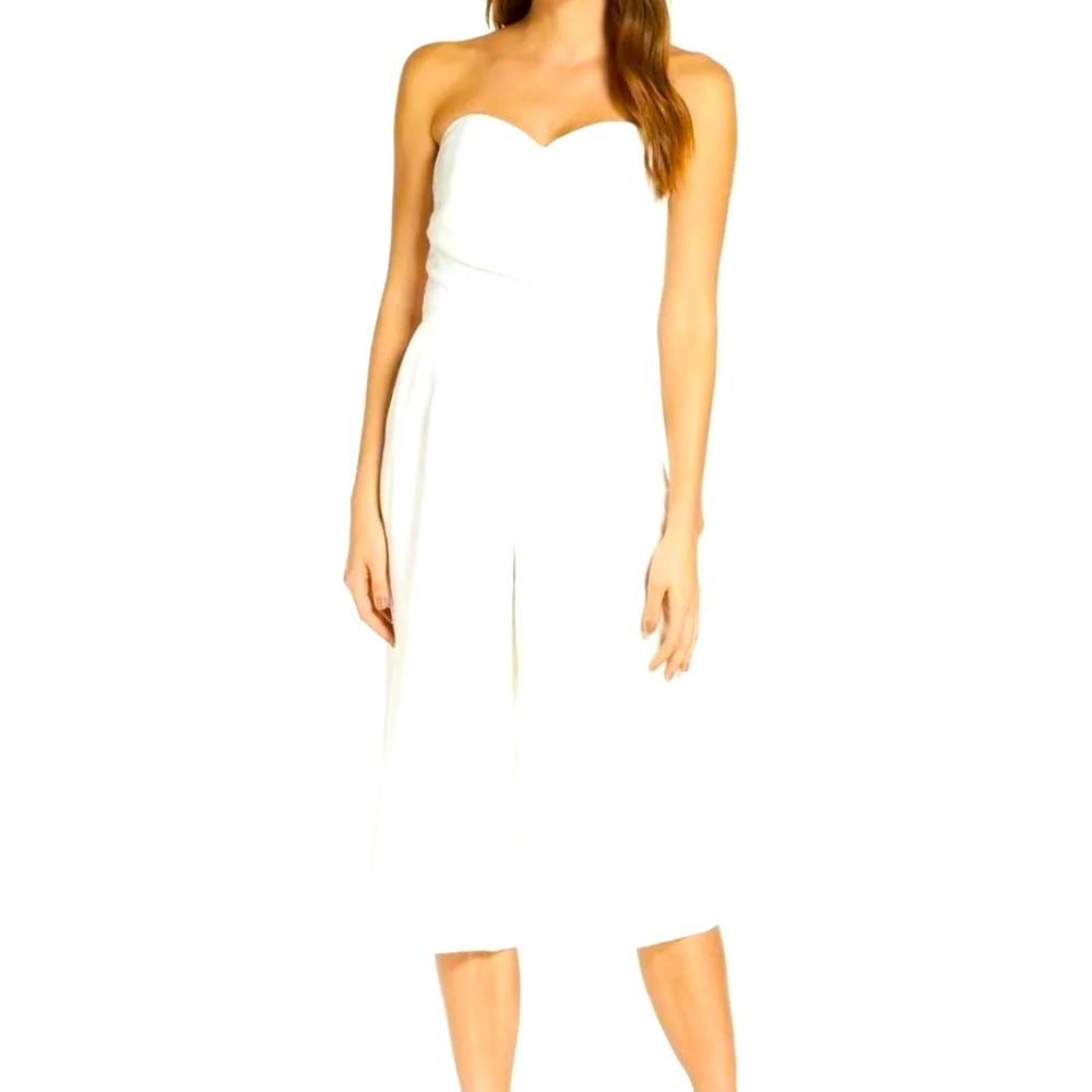 Adelyn Rae Strapless Cropped Jumpsuit in White, Size M
